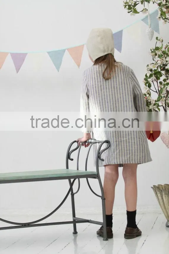 New design long sleeve stripe casual linen baby girl kids frock summer dress