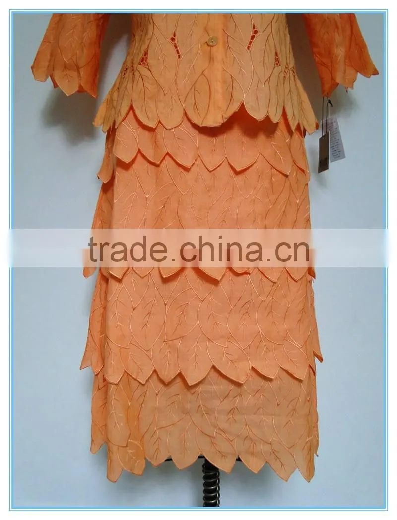 Ladies Wholesale Leaves Pattern Embroidery Cutwork Church Dresses Suits