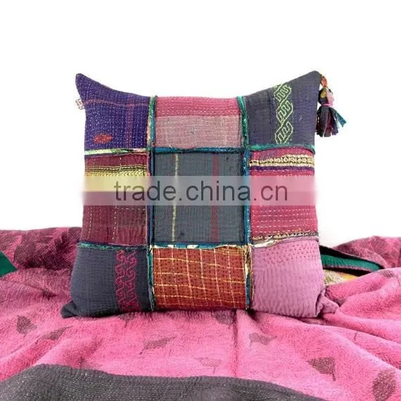 kantha cushion, kantha quilt pillow, kantha pillow case, ooak
