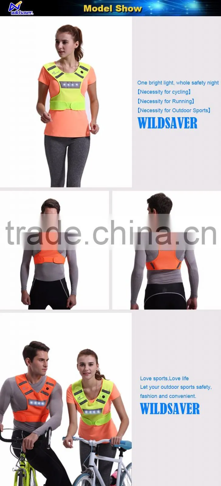 LED bike light up sports cheap vests