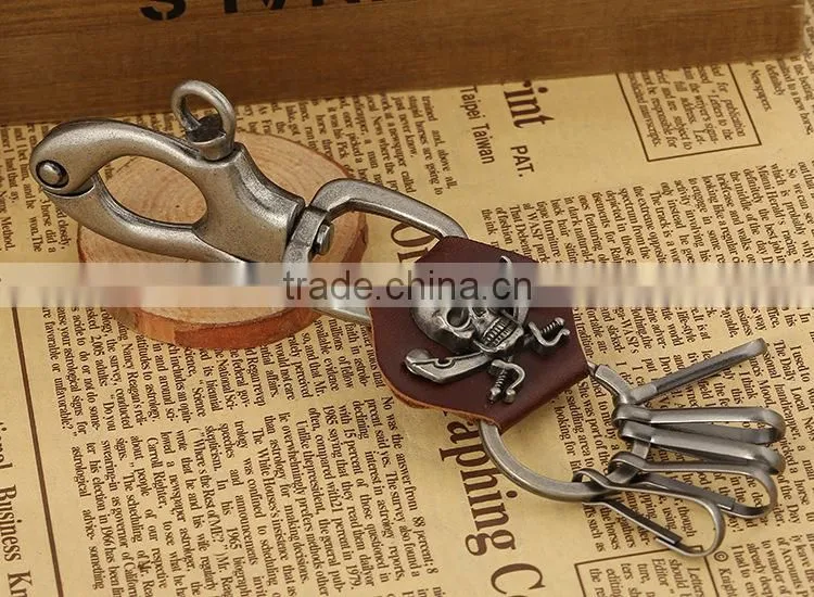 Punky Llavero,Skull Head Leather Strap Chain Bikers Punk Gothic Key Chain Hand Made