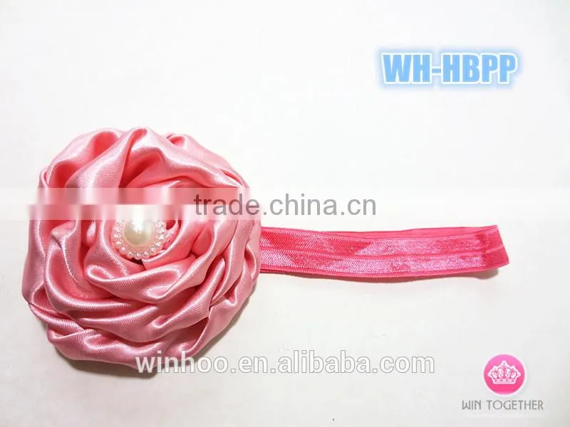 2015 hottest elastic peony flower hairband, satin flower with bead