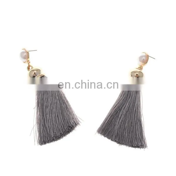 Handmade Fringe Thread Tassel Drop Earrings Charm Pearl Earrings