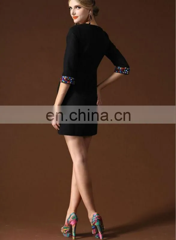 Beaded woolen dress ladies korean dress new fashion