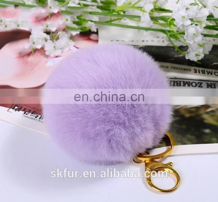 Factory wholesale high quality real rex rabbit fur pom pom keychain