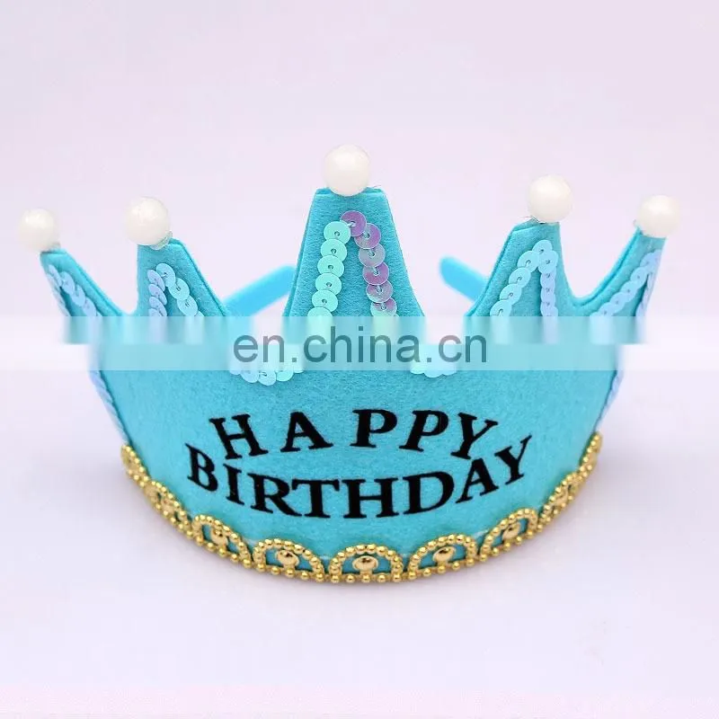 MCH-2317 New wholesale party decoration led flashing happy birthday king princess tiara crown headband hat for kids
