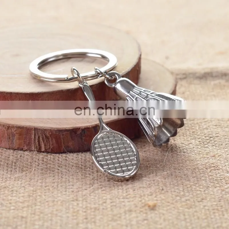 custom sport key holder ball badminton keyring metal 3d mini badminton keychain metal for club game gifts