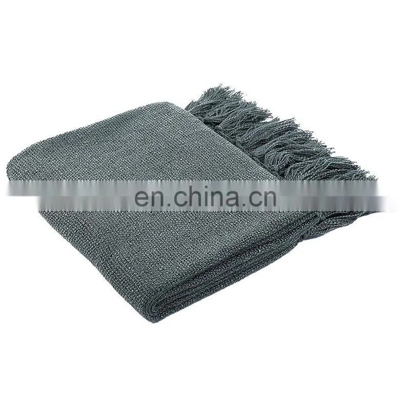 Solid Blanket Cross Woven Couch Throw Christmas Knitted Blankets with Decorative Fringe Lightweight for Bed or Sofa Decorative