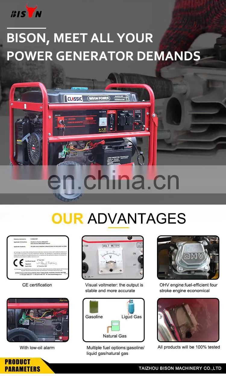 BISON CHINA 5000 watt 3 Phase Generator Air Cooled Petrol 5kw Portable Generator