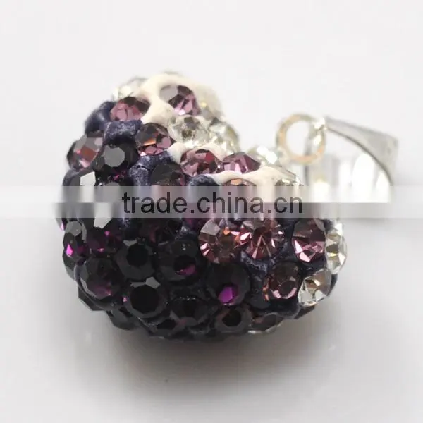 fashion jewelry gift Shamballa Pendant Wholesale Heart Shape New Arrival 15MM Pink Crystal Clay Pendant For DIY Jewelry