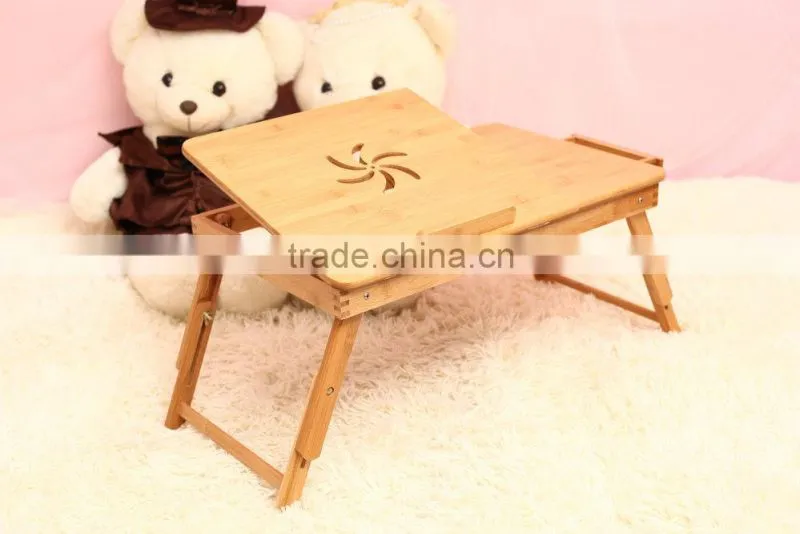 Carvened flower Solid bamboo durable and portable laptop desk bed tray
