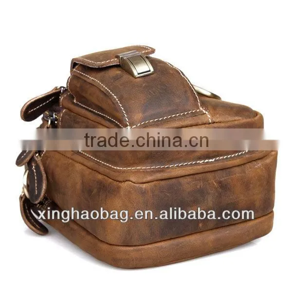 Multifunctional long strap small leather duffle bag for men