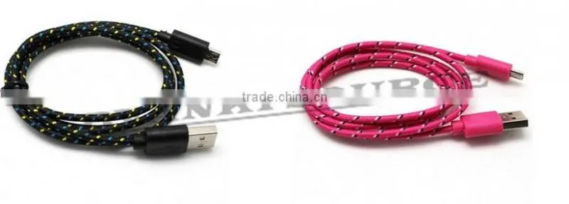 Steady and Durable 1m 2m 3m Braided Micro USB Cable Data transfer and power charge for micro USB mobiles
