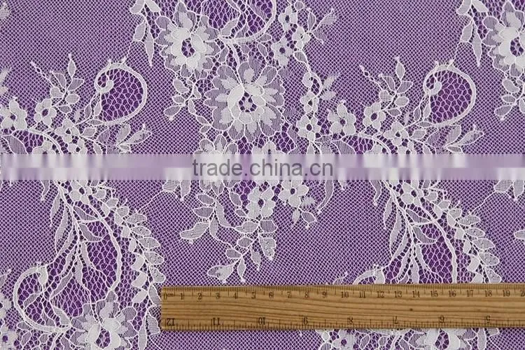 Bridal white french lace flower embroidery fabric for dress