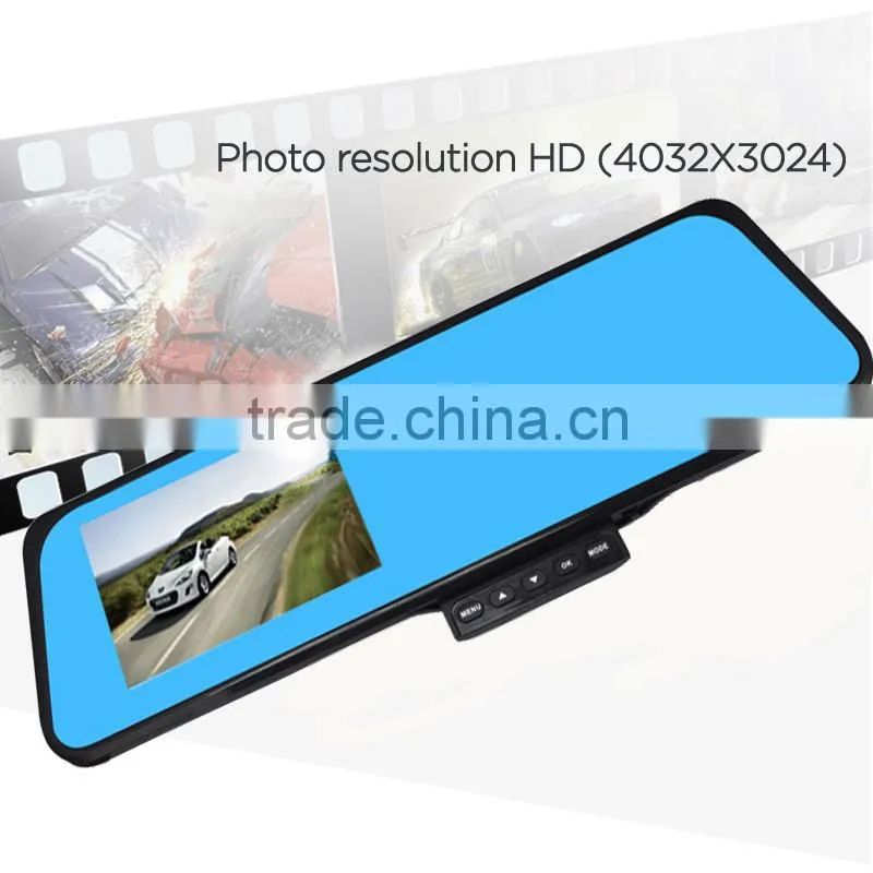 1080P Full HD 4.3" G-sensor Dual Lens Rearview Camera Car DVR Road Dash Video Rearview Mirror Cam with Night Vision