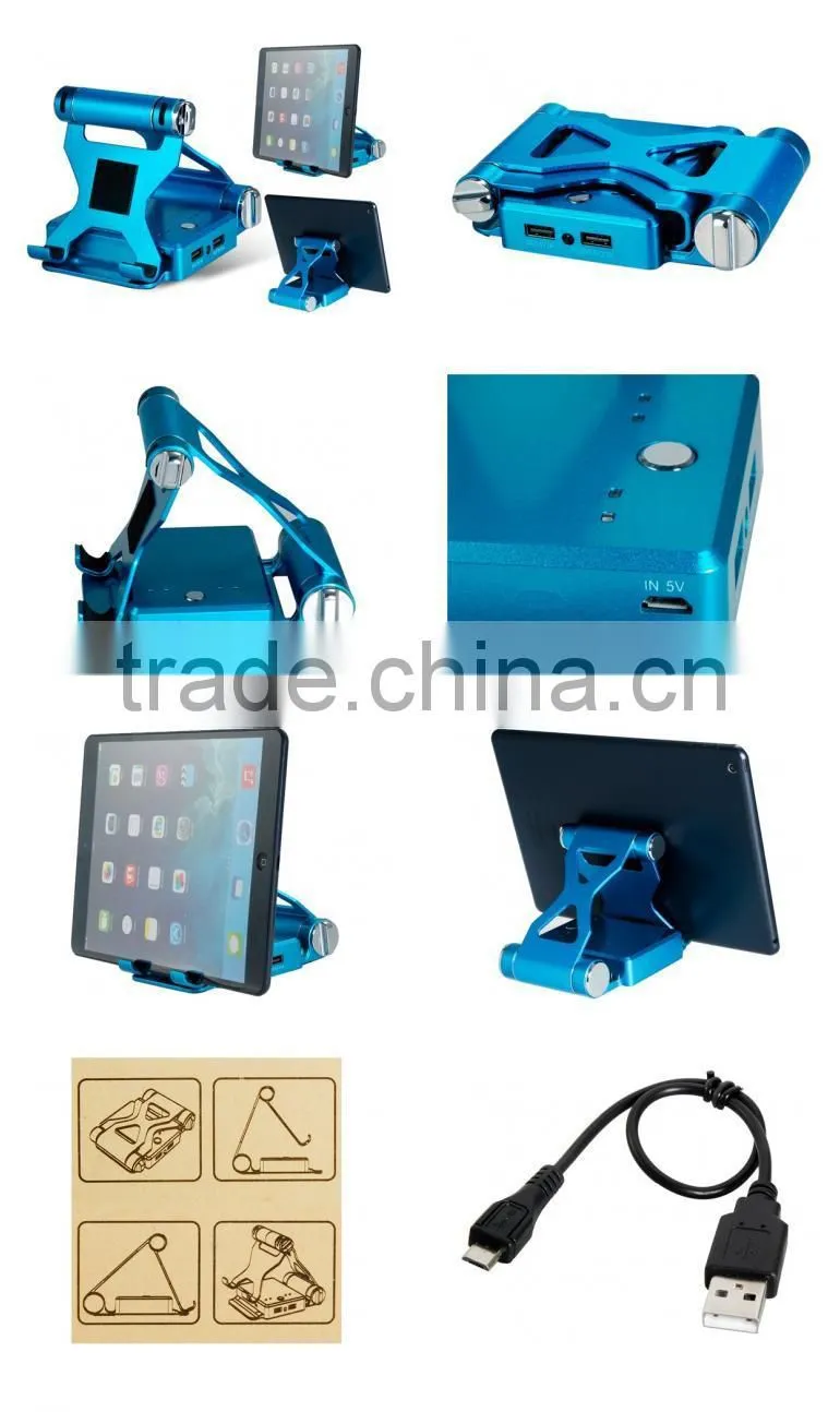 10400mAh Dual USB Foldable Mobile Power Bank with Mount Stand and LED Light