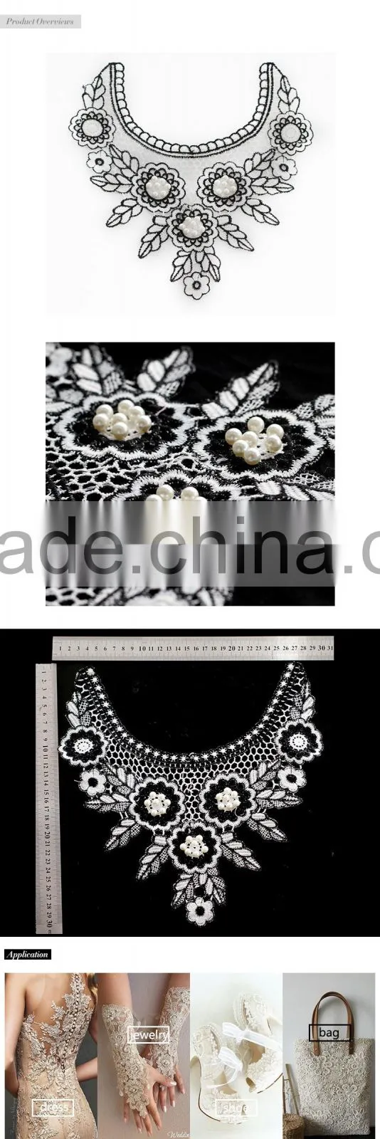 Popular design pearl beaded embroidery design collar for lady dress