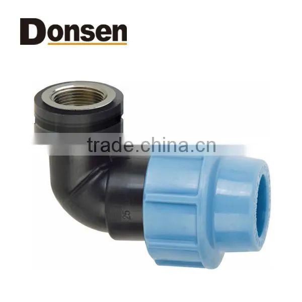 2014 90 ELBOW FEMALE WITH BRASS THREADED INSERT PP COMPRESSION FITTINGS