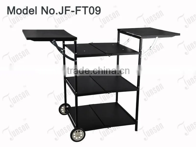 Foldable Iron Picnic Table/Iron Plate Barbecue Shelf/Three Layers Shelf With Wheels