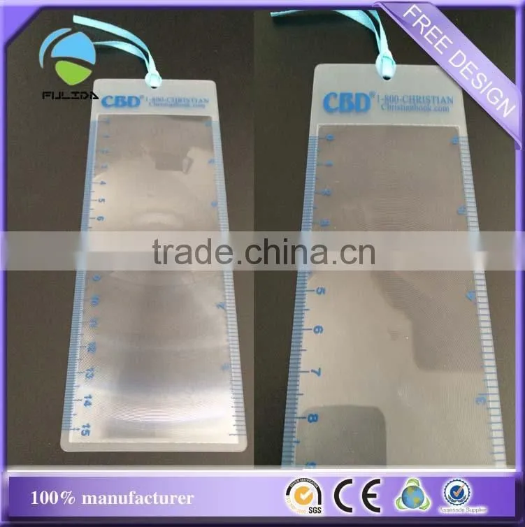 cheaper rectangle green soft pvc plastic ruler magnifer scope sheet with ribbon