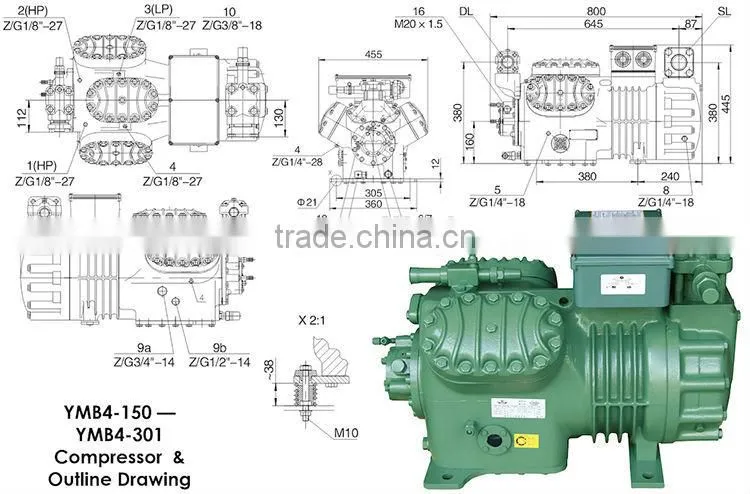 Yemoo Semi-hermetic piston 15HP refrigeration compressor bitzer r22 compressor manual for cold storage