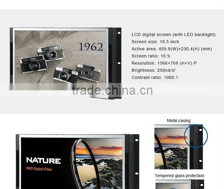 Flintstone 19 inch auto play video display, loop play LCD advertising video screen, LCD play video screen