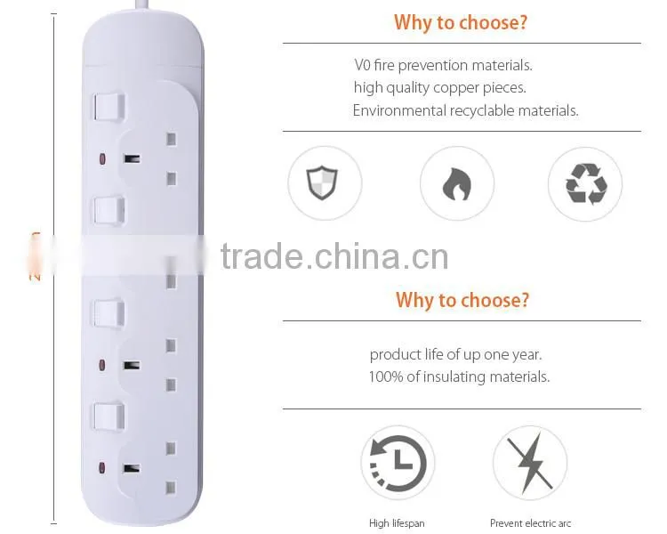 ABS and copper 13A 4 gang uk white Extension socket