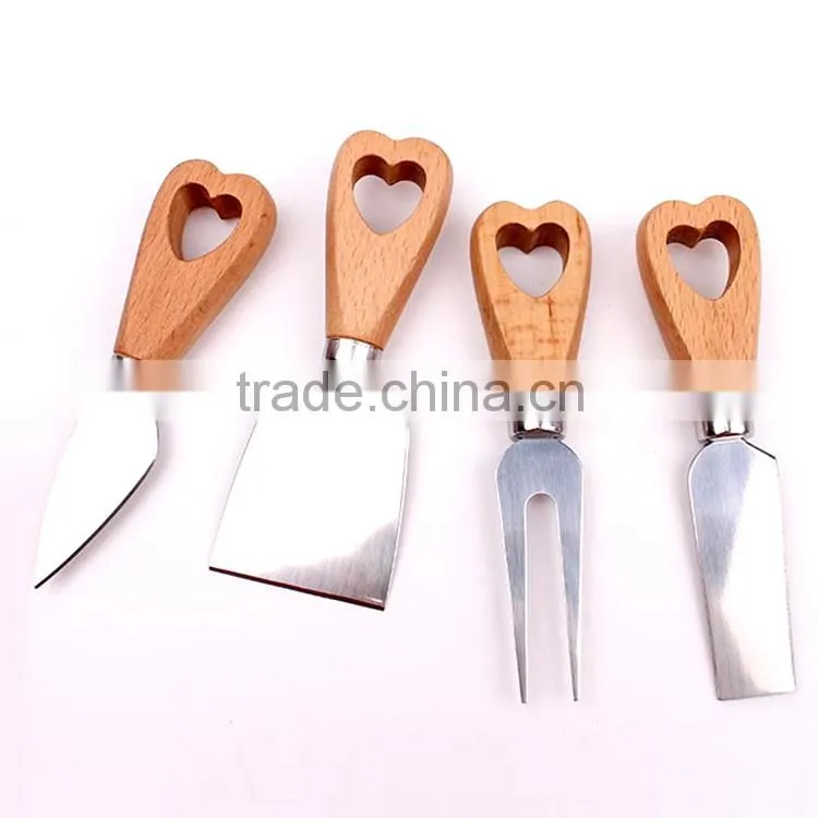 cheese tool set with heart hole wooden handle cheese fork