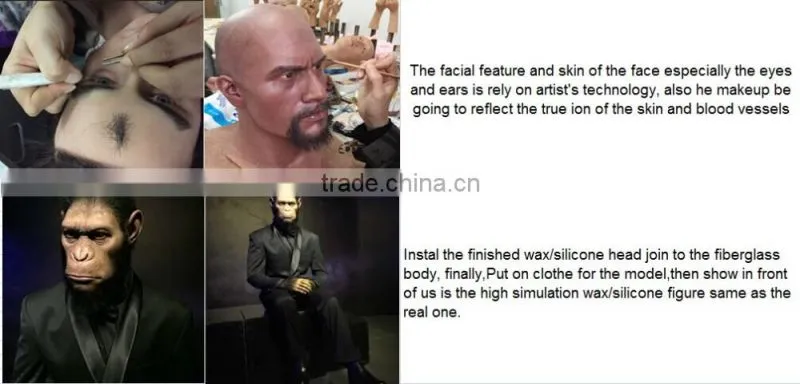 Creative Vivid Lifelike Wax Statue of Long Neck Man for Art Exhibition