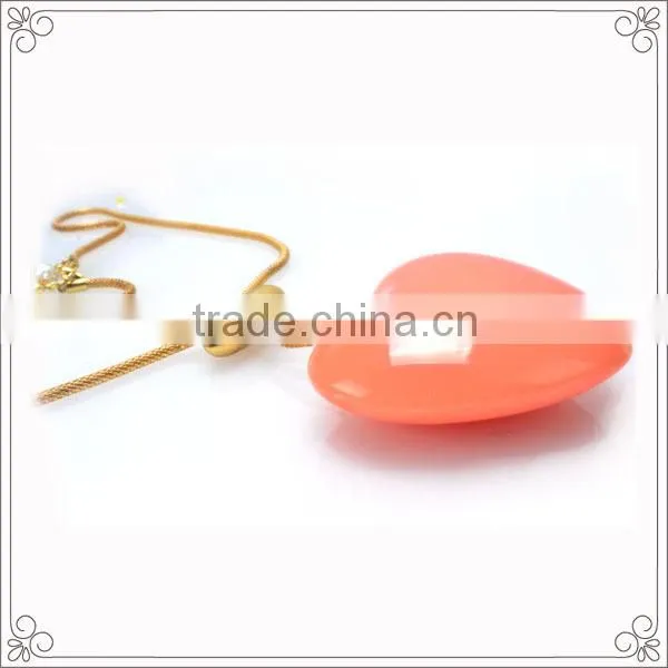 Orange Heart Shaped Resin Pendant Necklace With Gold Plated Chains
