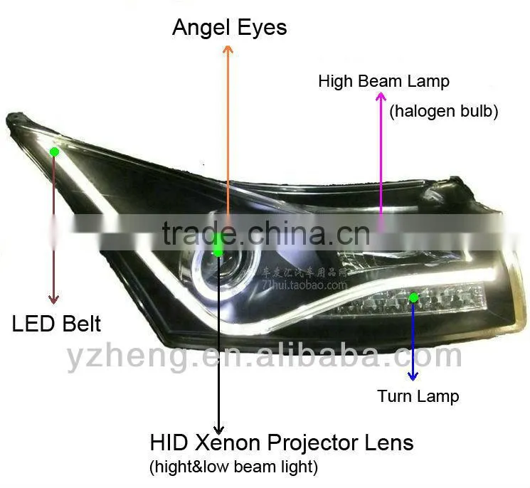Modified car head lamp for CHEVROLET CRUZE head light (ISO9001&TS16949)