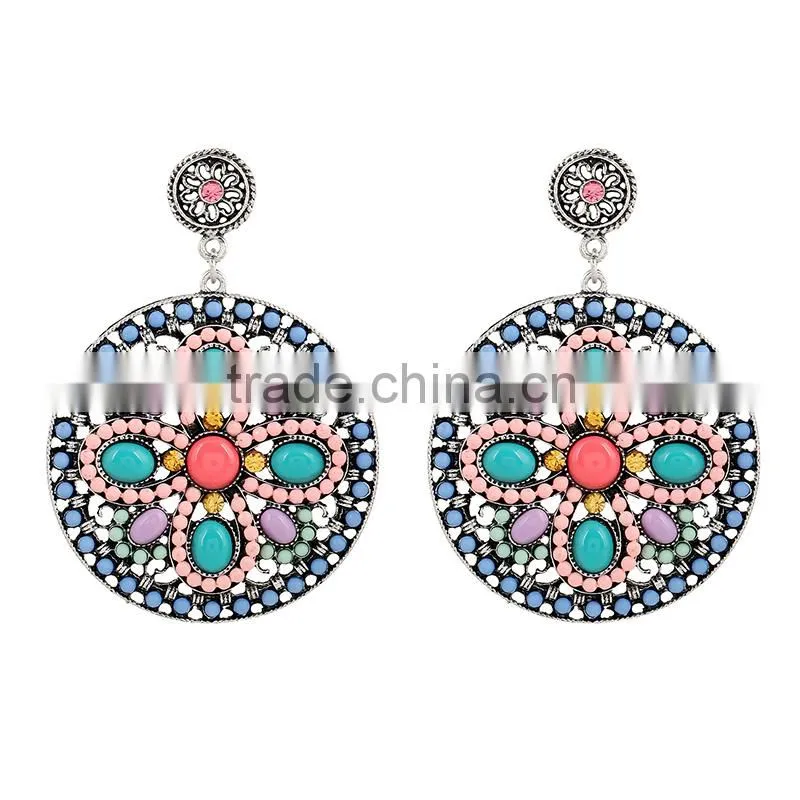 2016 cute Gold tone znic alloy pink color stud earring