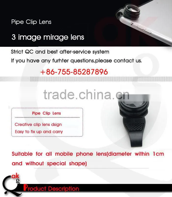 universal External clip lens 3 traingular prism image mirage camera lens for smartphone