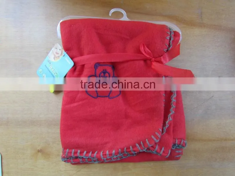 Promotion Printed Polar Fleece Blanket with Embroidered Bear
