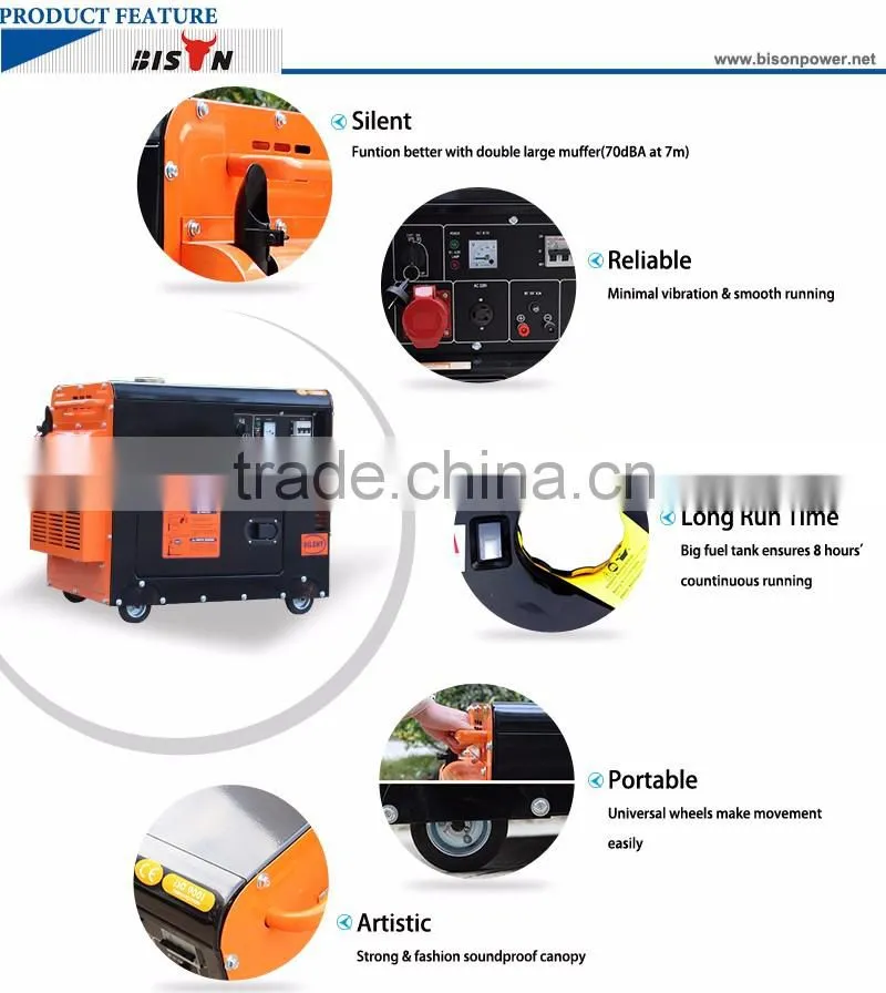 Bison China Taizhou 4.2KW Super Silent Diesel Generator, Diesel Generator Fuel Consumption per hour