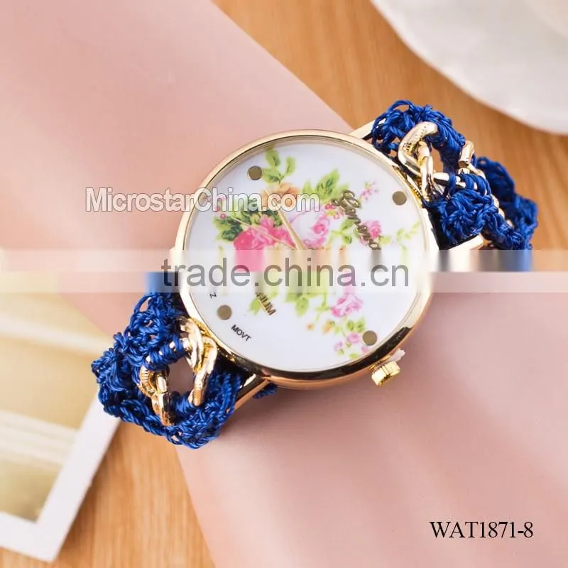 DIY hand made woven chain flowers watch women