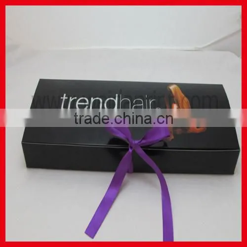 black hair extension big box with ribbon and foil stamping