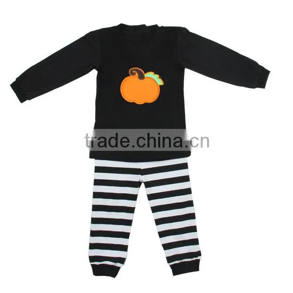 Baby clothes factory cotton children apparels brown costumes stripe halloween pajamas with pumpkin