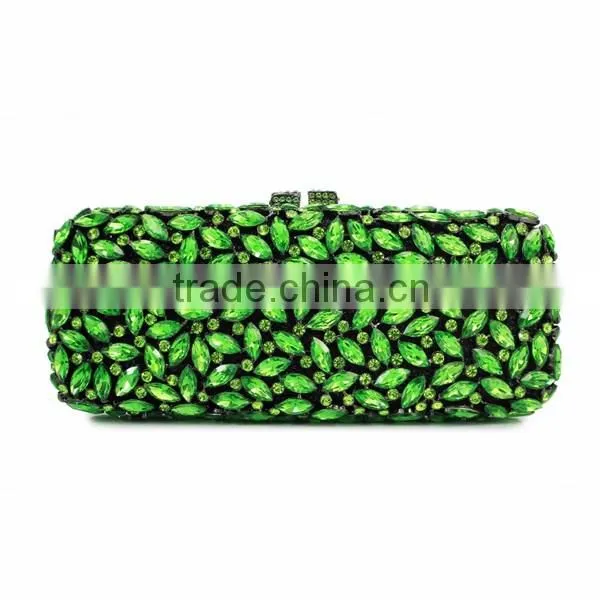 Newest design green bag designs handmade bag crystal clutch bag (8766A-G2)