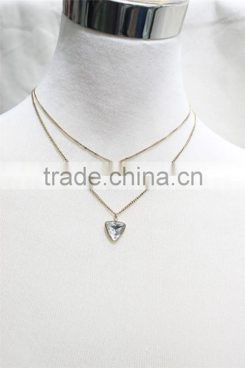 Gold Double Layered w/ White Diamond Necklace 2016 Fashion Style Wholesale