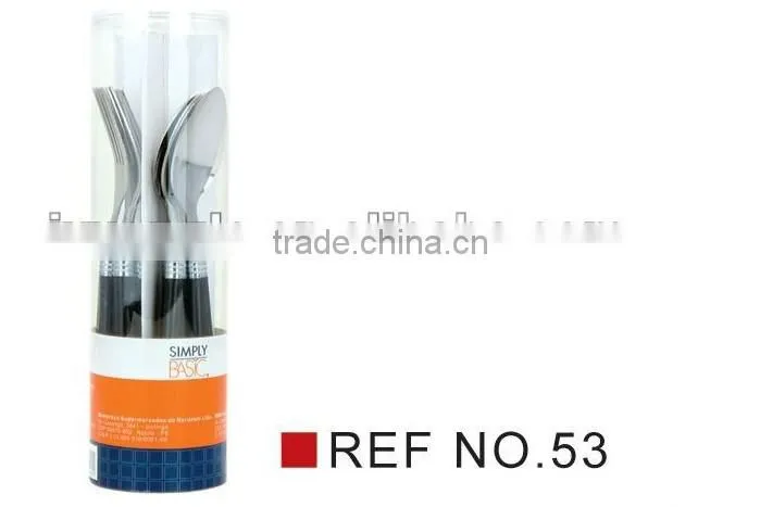 12pcs plastic handle cutlery set by machine polish