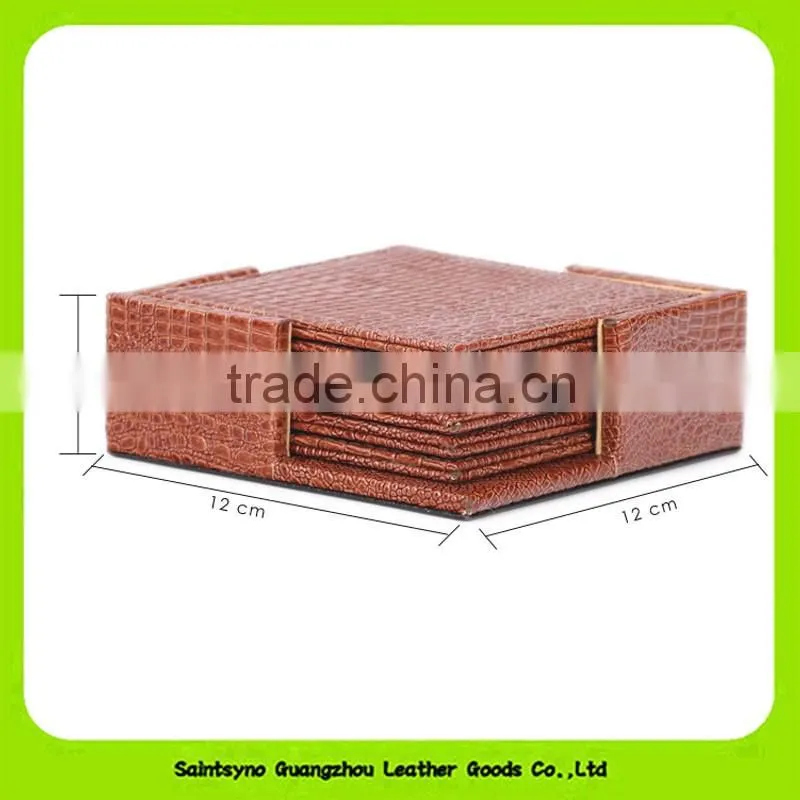 12*12cm Oil-proof Crocodile Leather Printed Set of 4 Square Coasters 16035