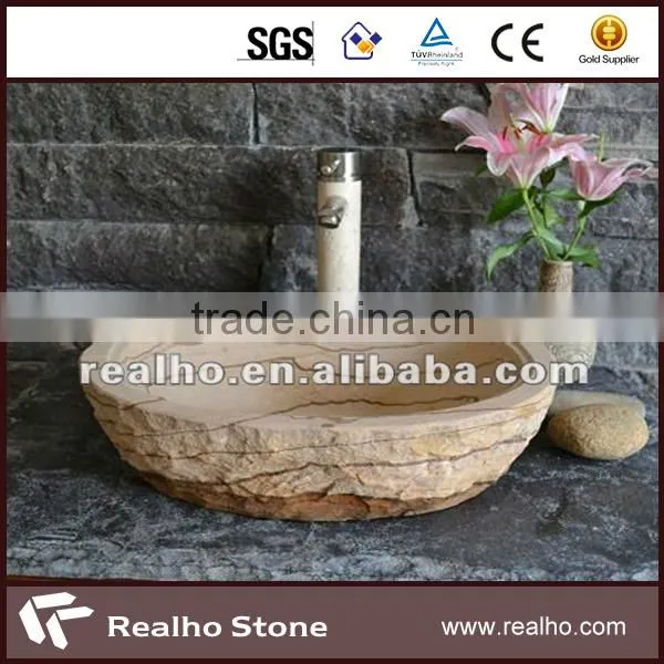 Natural Stone Grey Round Wash Basin for Bathroom