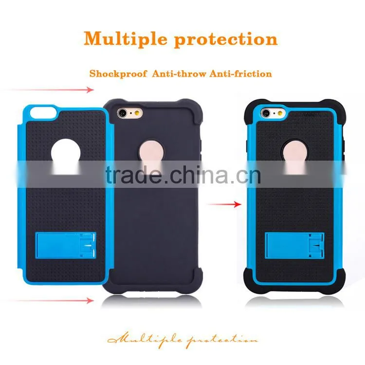 China Manufacturer Anti-throw 3 in 1 dual layer case with kickstand TPU PC Silicon protective case cover for Apple iphone 6