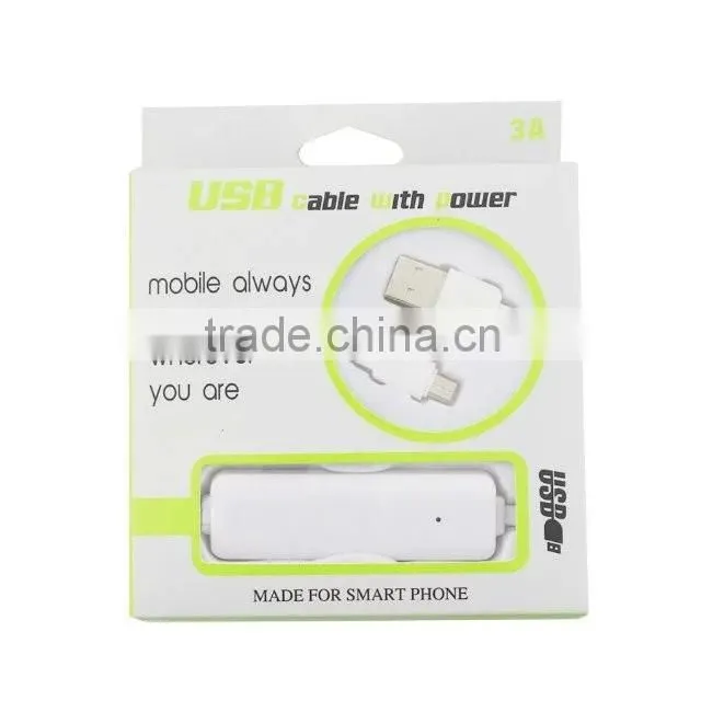 2016 New coming micro usb cable with power bank 1200mah for samsung galaxy s6