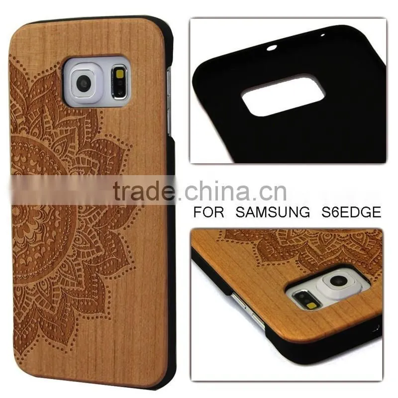 Pretty Laser Engraved Wood back Cover For Samsung S6 /s6 edge plus Case