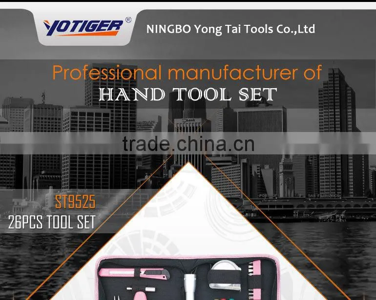 26pcs Promotional Girl's Mini Hand Tool Kit Set in Pink Bag