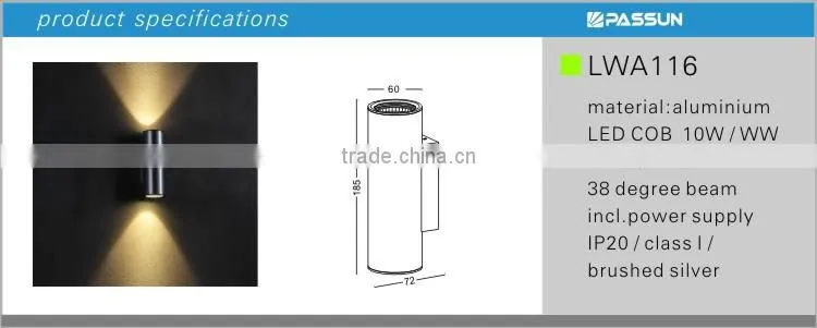 COB 10w 100lm/w brushed silver round led surface wall light