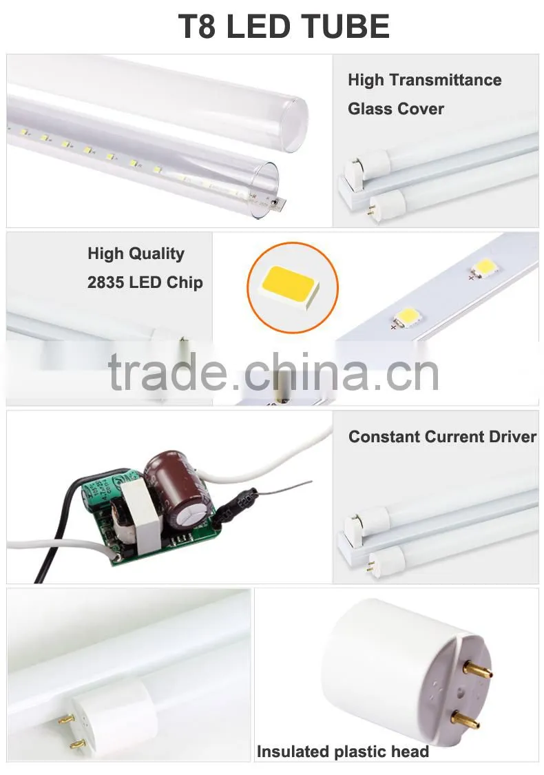 Long Lifesapn 2 Years Warranty SMD2835 Glass Tube Light 1200mm LED Tube T8