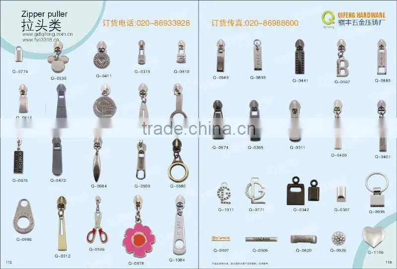 Q-2872 classical zipper custom engrave logo gold color